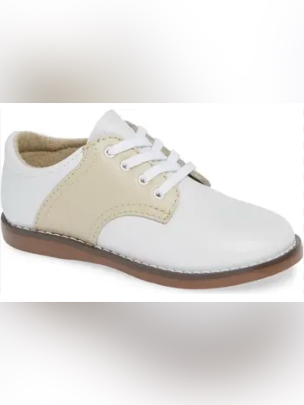 Footmates Kids Two-Tone Saddle Oxford Shoes in White and Beige Size 8